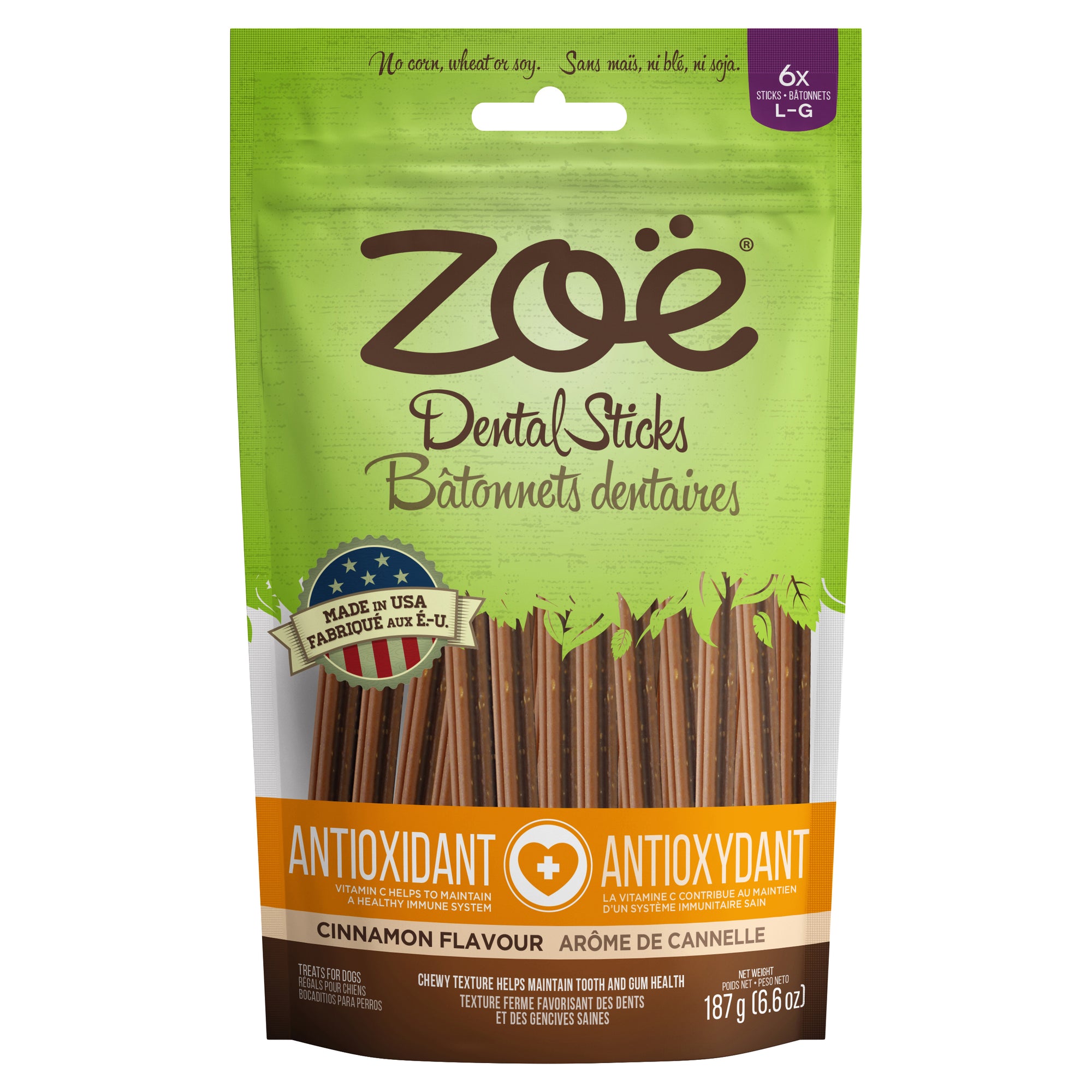 Zoë Dental Sticks for Dogs – Antioxidant - Cinnamon Flavour - 187 g (6.6 oz)