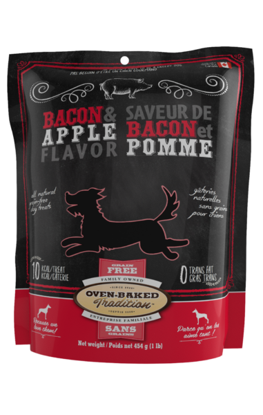 Gâteries Sans Grains Naturelles pour Chiens Oven-Baked Tradition – Bacon &amp; Pomme 454 g (1 lb) - La niche&amp;moi