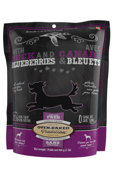 Gâteries Sans Grains Naturelles pour Chiens Oven-Baked Tradition– Canard et Bleuets 454 g (1 lb) - La niche&amp;moi