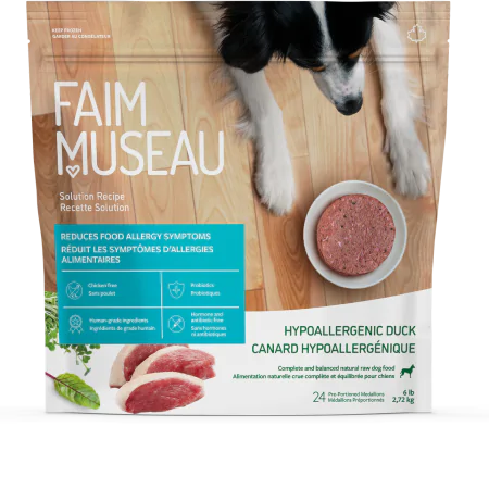 Canard Hypoallergénique de Faim Museau 6lb (24 médaillons) - La niche&amp;moi